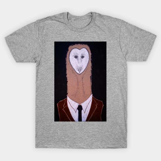 Barn Owl in a Suit - charcoal and graphite drawing T-Shirt by Theokotos